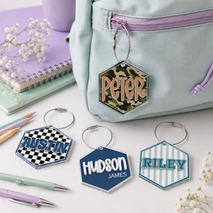 Étiquette personnalisée pour garçon, Étiquette personnalisée pour sac d'école, Porte-clés pour sac à dos, Étiquette nominative pour boîte à lunch, Cadeau de rentrée scolaire pour enfant image 7