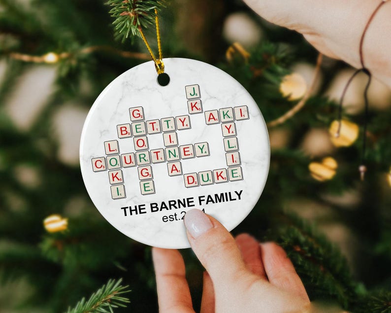 Custom Family Crossword Ornament, Personalized Family Puzzle With Names