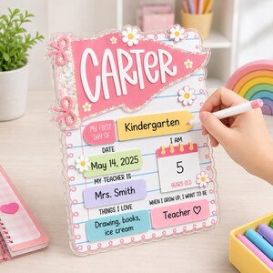 Personalized First Day of School Sign, Reusable School Board, Kindergarten Preschool Milestone Sign, Back to School Photo Prop image 9