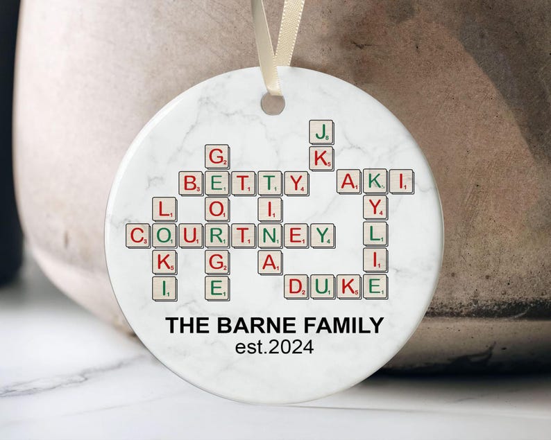 Custom Family Crossword Ornament, Personalized Family Puzzle With Names