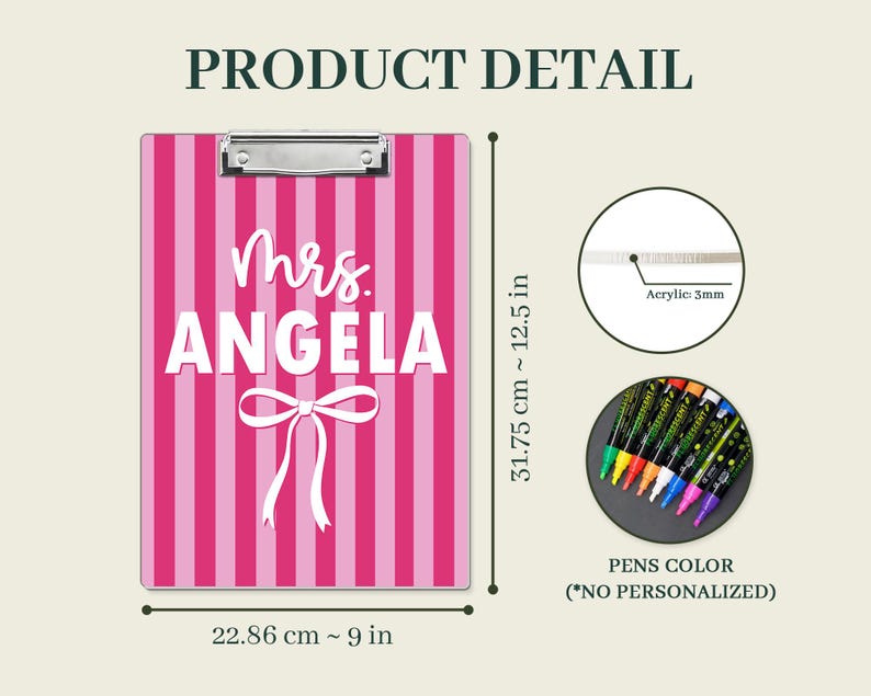 Custom Name Teacher Clipboard, Personalized Acrylic Paper, Appreciation Gift Clipboard + Penbox