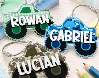 Personalized Truck Backpack Name Tag, Custom Acrylic Bag Tag for Kids, Back to School Basket Tag, Daycare Name Tag