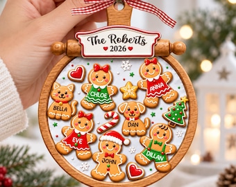 Personalized Family Gingerbread Ornament, Family Christmas Ornament 2026, Family With Pet Keepsake, Custom Family Name Gift