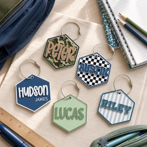 Étiquette personnalisée pour garçon, Étiquette personnalisée pour sac d'école, Porte-clés pour sac à dos, Étiquette nominative pour boîte à lunch, Cadeau de rentrée scolaire pour enfant image 12