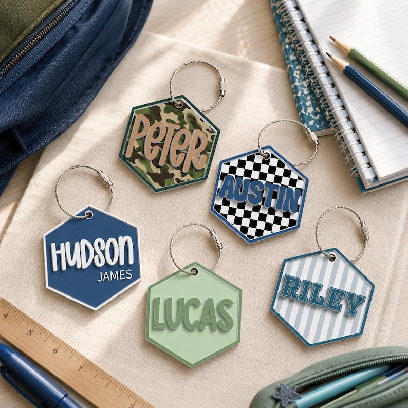 Étiquette personnalisée pour garçon, Étiquette personnalisée pour sac d'école, Porte-clés pour sac à dos, Étiquette nominative pour boîte à lunch, Cadeau de rentrée scolaire pour enfant image 12