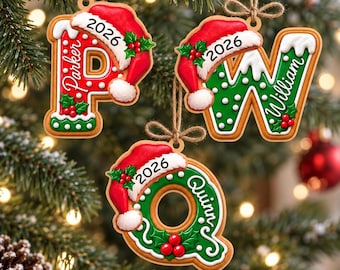 Custom Initial Gingerbread Letter Ornament, Personalized Initial Name Christmas Ornament, Stocking Tag for Christmas, Family Xmas Gifts 2026