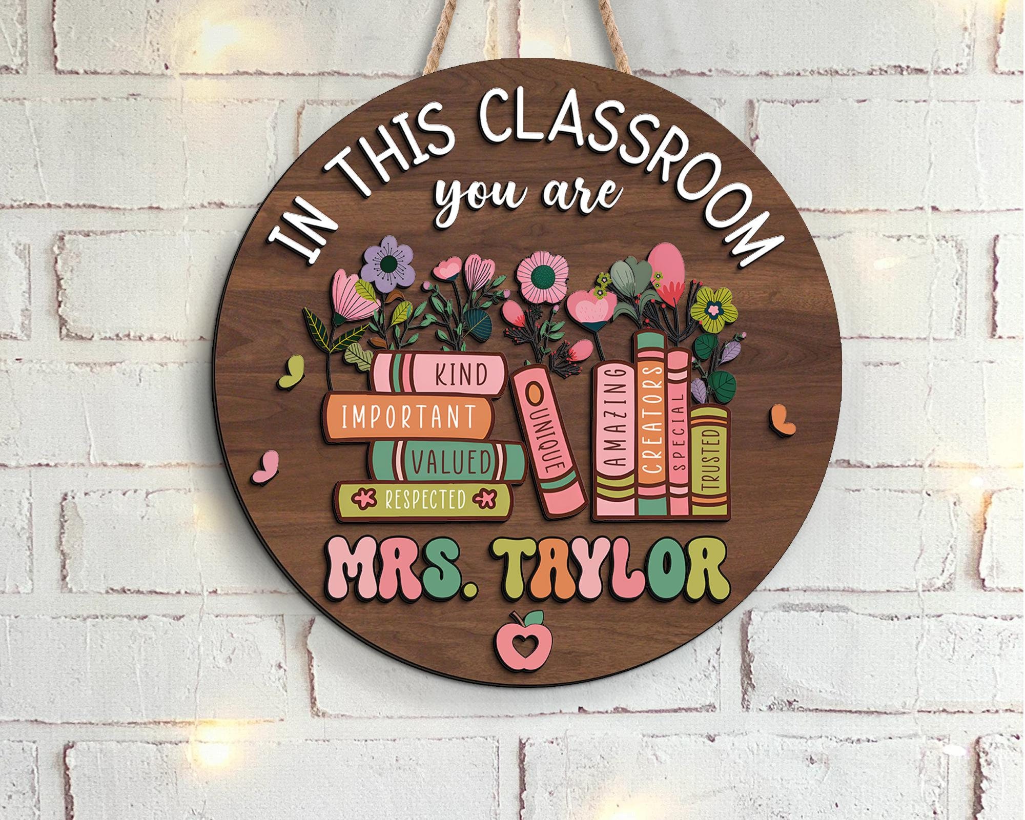Personalized Teacher Classroom Door Hanger: 3D Wood Decor - Etsy