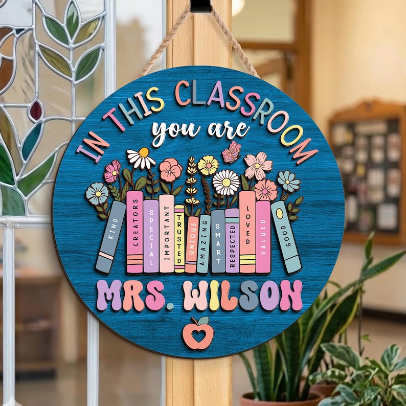 Personalized Teacher Classroom Door Hanger, Wooden Sign, Back to School ...
