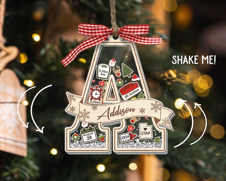 Adorno navideño personalizado para bebé: Shaker con estadísticas de nacimiento personalizadas imagen 3