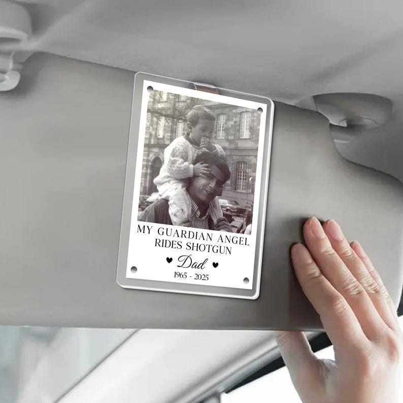 Personalized Memorial Photo Car Visor Clip: Remembrance Gift for Loss of Dad image 3
