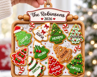 Custom Family Gingerbread Ornament, Family Name Christmas Tree Ornament, Family with Pets Keepsake, Personalized Christmas Gifts for Family