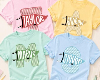 Personalized Kid Name Pennant Toddler Tee, Custom School Kids Shirt, Back To School, Kindergarten Outfit, Youth Shirt View