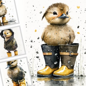 Ducklings in Rain Boots Printable Art Prints, Commercial Use Duckling Illustration Bundle, Digital Design Bundle, Clip Art, Cute Ducks