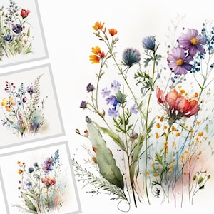Wild Floral Clipart - Watercolor Wild Flowers - Floral Clipart - Premade Clipart - Wedding Clipart - Spring Clipart - Wild Flowers - Flowers