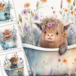 Vache Highland Clipart PNG Aquarelles Vache Highland téléchargement numérique Collection de cliparts à usage commercial