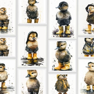 Ducklings in Rain Boots Printable Art Prints, Commercial Use Duckling ...
