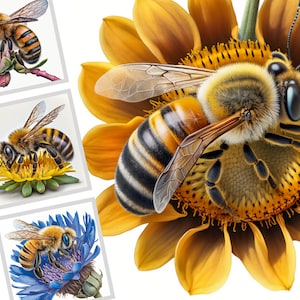 Watercolor Honey Bee Clipart, spring garden bee and honey drips clip art PNG graphics instant download for commercial use