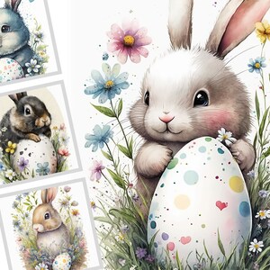 Cute Bunnies Holding Eggs PNG, Watercolor Clipart, Cute Baby Shower Graphics, Nursery Decor Wall Art, Clipart, Farm Animal PNG