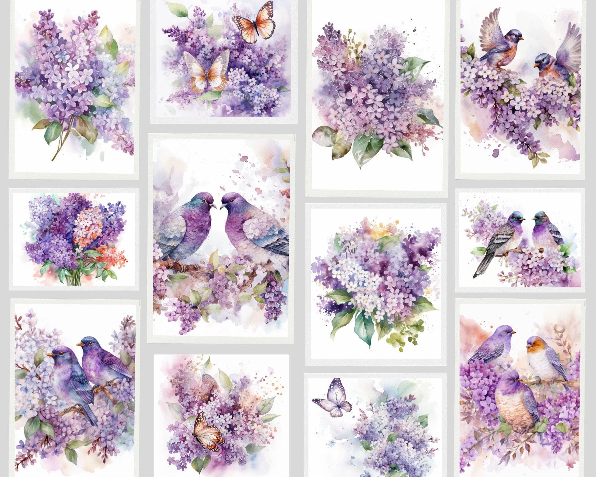 Watercolor Lilac Flowers PNG Clip Art, Spring and Summer Flowers
