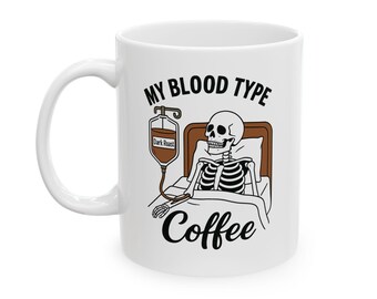 Coffee Humor Skeleton Mug, Funny Gift Cup for Halloween Lovers, Gothic Home Decor, Spooky Skeleton Ceramic Vessel, 11oz 15oz Sizes
