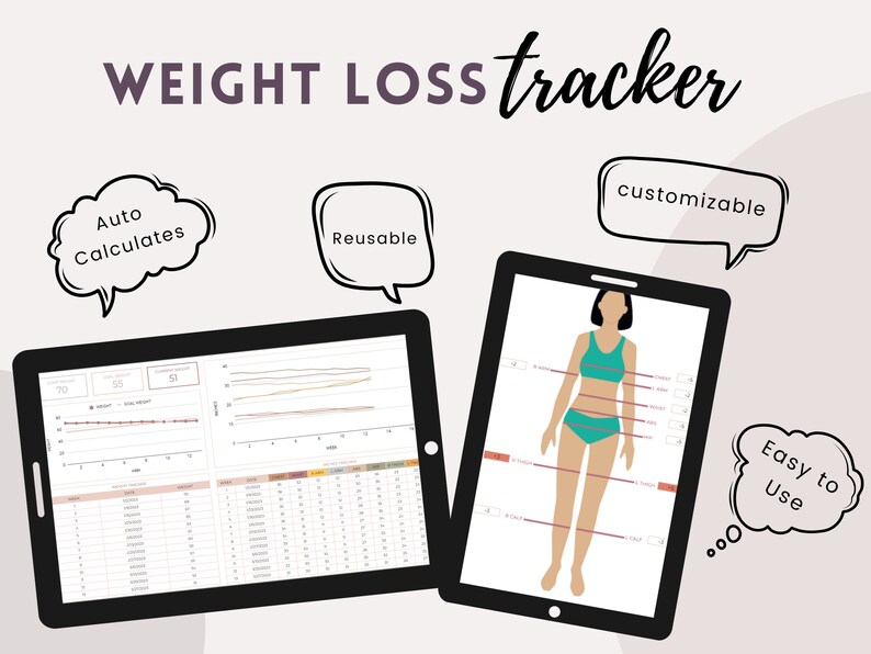 Weight Loss Tracker, Spreadsheet, Google Sheets, Instant Download