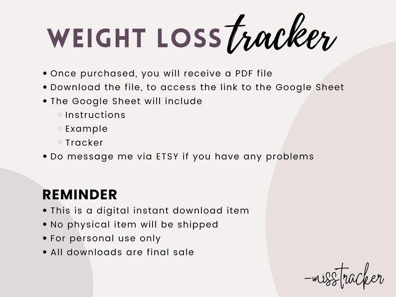 Weight Loss Tracker, Spreadsheet, Google Sheets, Instant Download