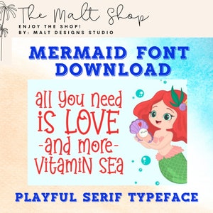 Mermaid of the Sea Font Digital Download. Font, Digital, Mermaid, Cute, Playful, Serif font, Fonts, Crafts, Journaling, Writing, Art, Tshirt