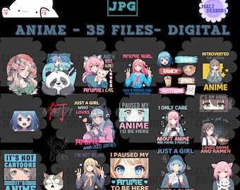Anime Bundle - 35 PNG-JPG-PDF Digital Downloads. Digital Downloads, Summer Bundle, Digital, Anime, Anime Bundle Set, Anime Gift, Gifts