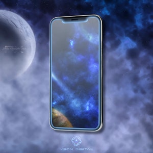 Blue Galaxy Wallpaper Phone Background Digital Download Deep Space Universe Futuristic Digital Art