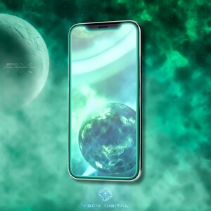 Emerald Galaxy Wallpaper Phone Background Digital Download Deep Space Universe Futuristic Digital Art
