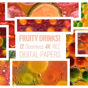 Digitala papper med fruktiga drycker - Digitalt papper med cocktails - Sömlösa mönster med sommardrycker, cocktailmeny, digital nedladdning, sommardrycker
