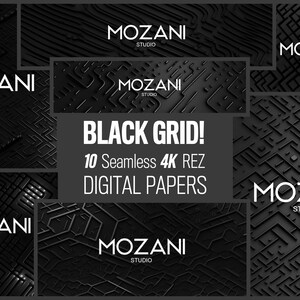 Black Rubber Grid - luxury black digital paper, seamless black scrapbook paper, digital paper, black sequin, grid, digital metallic textures
