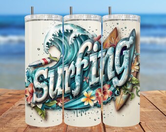 Surfing Tumbler Wrap: Seamless Design PNG (Digital Download)
