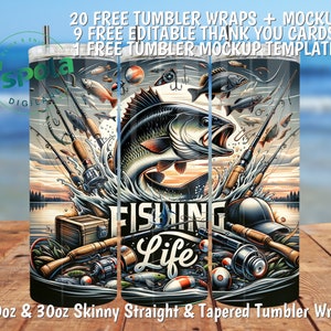 Fishing Life Tumbler Wrap: Sömlös sublimeringsdesign (digital nedladdning) bild 3