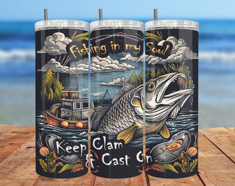 Fisherman Tumbler Wrap: Fishing Boat Seamless Design (Digital Download)