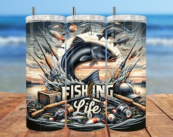 Opakowanie na kubek Catfish Fisherman, sublimacja Fishing Life, pobieranie cyfrowe PNG, 20oz i 30oz Skinny Straight Tumbler Wrap, bezszwowy design