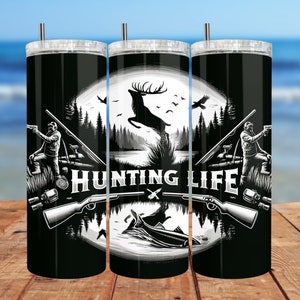 Hunting Life Tumbler Wrap, Hunter Sublimation PNG Digital Download, 20oz&30oz Skinny Straight Tumbler Wrap Seamless Design