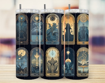 Tarot Major Arcana 20oz&30oz Tumbler Wrap PNG Descarga digital, Sublimación de vaso recto/cónico delgado Diseño sin costuras