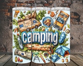 Camping Life Tumbler Wrap: 20oz 30oz Skinny Tumbler Design (PNG Digital Download)