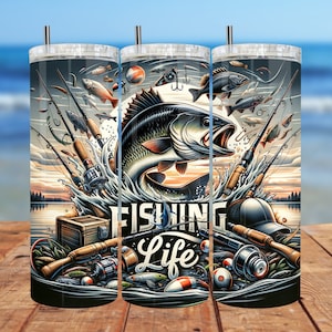 Fishing Life Tumbler Wrap: Sömlös sublimeringsdesign (digital nedladdning) bild 1