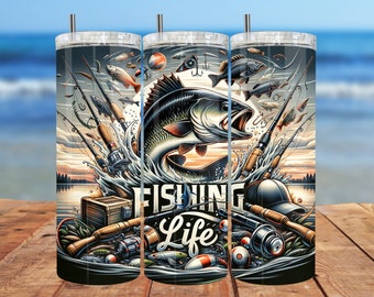 Fisherman Tumbler Wrap , Fishing Life Sublimation PNG Digital Download, 20oz&30oz Skinny Straight Tumbler Wrap Seamless Design