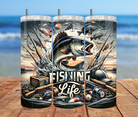 Fishing Life Tumbler Wrap: Seamless Sublimation Design (Digital Download)