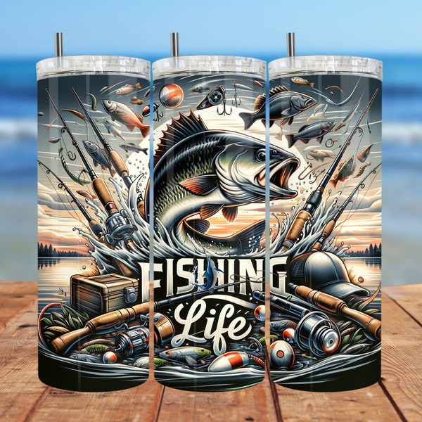 Fisherman Tumbler Wrap , Fishing Life Sublimation PNG Digital Download, 20oz&30oz Skinny Straight Tumbler Wrap Seamless Design