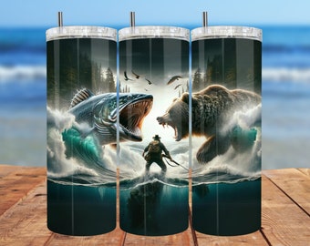 Fishing Hunting Life Tumbler Wrap: Fisherman Hunter Sublimation Design (Digital Download)