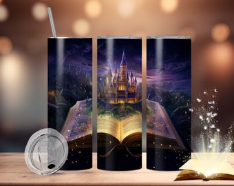 Magic Castle Tumbler PNG Sublimation, 20oz&30oz Tumbler Wrap Seamless Design, Witch World Template Digital Instant Download