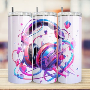Music DJ 20oz&30oz Skinny Straight Tumbler Wrap Seamless Design, Tumbler Headphone Sublimation  PNG Digital Download