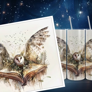 Magicbook Eulen Sublimationsdesign, 20oz & 30oz Tumbler Wrap Nahtloses Design, Magic World Tumbler PNG Vorlage Digitaler Download