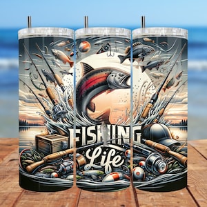 Fishing Trout Tumbler Wrap, Fishing Life Sublimation, Fisherman PNG Digital Download, 20oz&30oz Tumbler Wrap Seamless Design