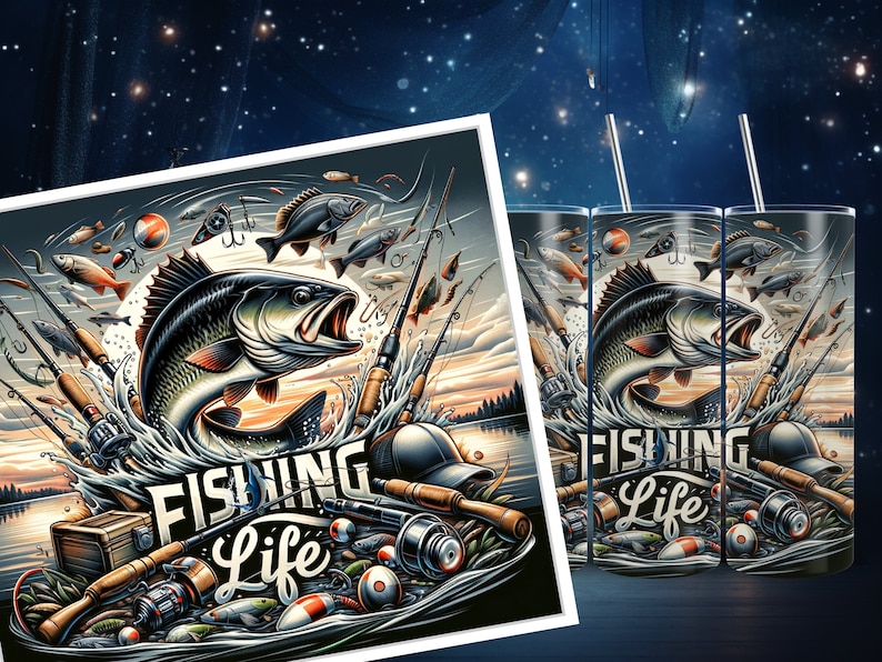 Fishing Life Tumbler Wrap: Sömlös sublimeringsdesign (digital nedladdning) bild 4