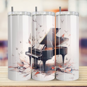 Butterfly Piano 20oz&30oz Skinny Straight Tumbler Wrap Seamless Design, Music Tumbler Sublimation PNG Digital Download